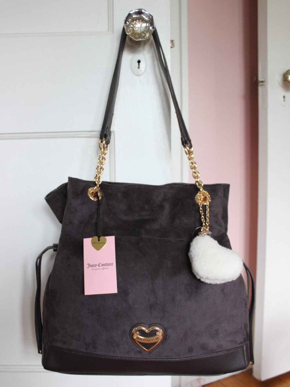 Juicy Couture Lovely Day Chocolate Brown Tote Heart Charm NWT
